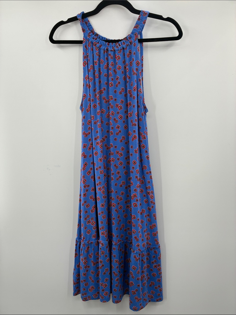LOFT Blue Maxi Dress with Red Floral Print size Medium